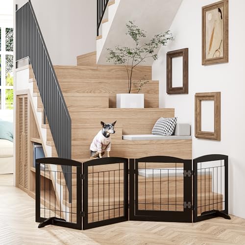 Dog Gate Indoor with Door (Espresso / 【4 Panels with door】80"W x 24"H)