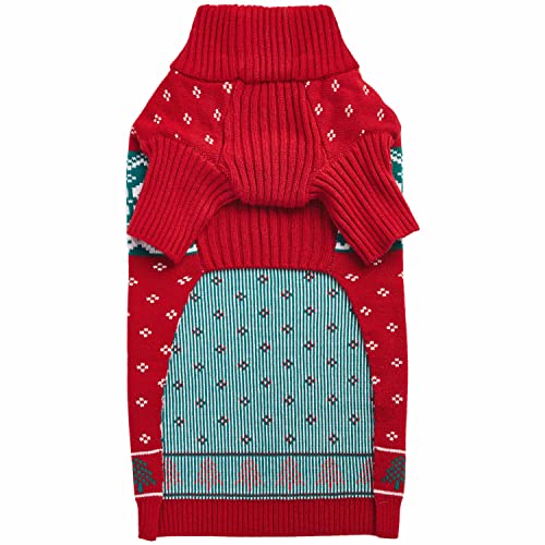 Christmas Tree and Snowflake Dog Sweater in Festive Red (10 inch (Pack of 1) / Tree - Festive Red)