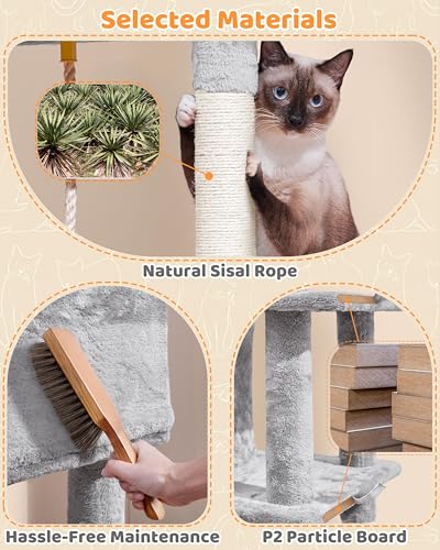 63in Sturdy Large Cat Tree for Indoor Heavy Cats (Light Gray / 63in)