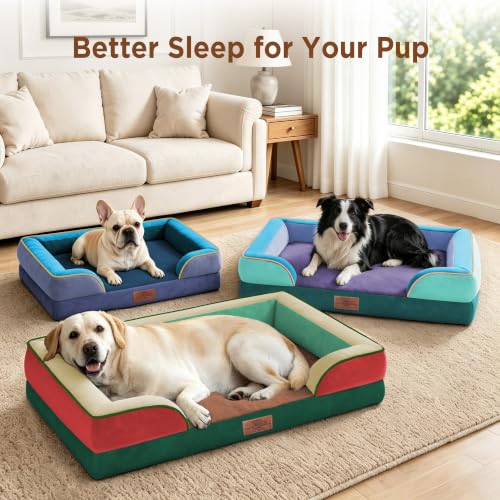 Orthopedic Dog Beds for Large Sized Dog with Bolster (36.0"L x 27.0"W x 8.0"Th / Watermelon Mist)