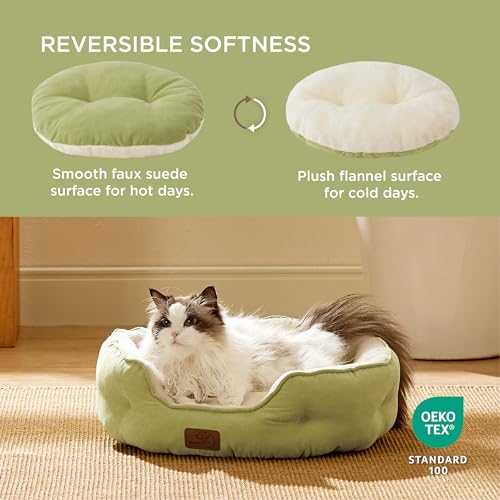 Small Dog Bed Washable (20"L x 19"W x 6"Th / Pale Bean Green)