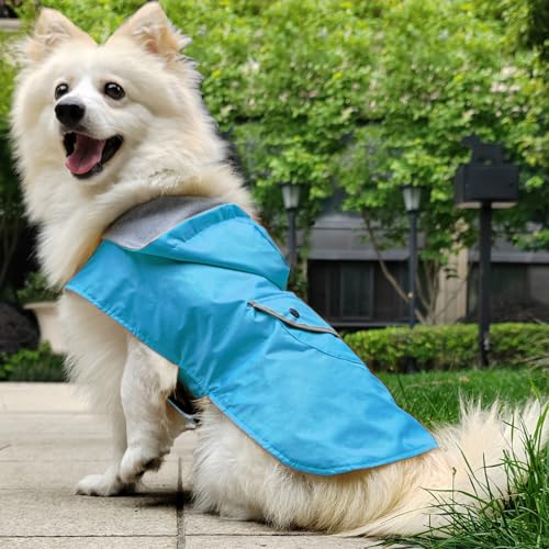 Dog Raincoat Small Dogs Rain Jacket for Puppy Reflective Waterproof Pet Clothes Poncho Rainwear Breathable Lined Pocket Hooded Leash Hole Adjustable Puppy (Blue / XS:Back Length 6.7")