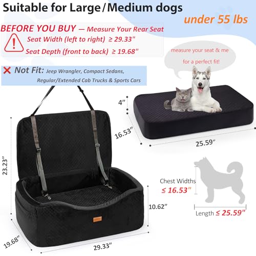 Large Dog Car Seat for Medium Sized Dogs Under 55lbs or 2 Smalls (Dark Black / Large)