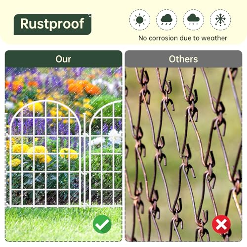 32.5ft(L) x 22in(H) Panels Garden Fence, 30 Panels Arched No Dig Fence, Decorative Animal Barrier Fencing with Ground Stake, Rustproof Metal Garden Edging Border for Dog, Outdoor Patio Decor, White (White / 30 Panels, 32.5ft(L) x 17in(H))