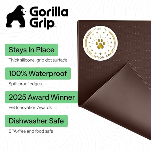 Dog Food Mat 100% Waterproof Silicone (Brown / 18.5"l X 11.5"w)