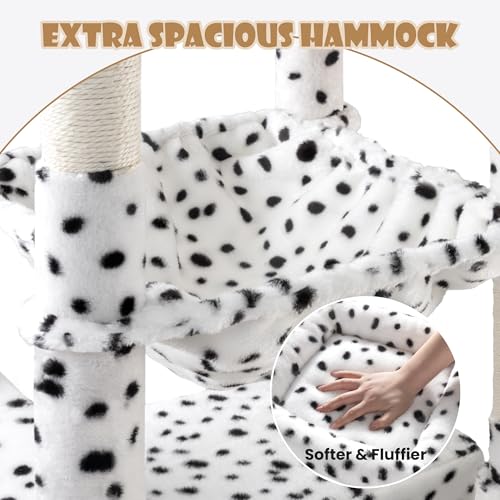 81in Multi Level Tall Cat Tree Tower for Indoor Kitties (White & Black Spot)