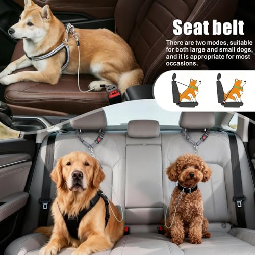Dog Seat Belt for Car Stainless Steel 3 in 1 Dog Seatbelt 2 Pcs Grey (Gray+Gray)