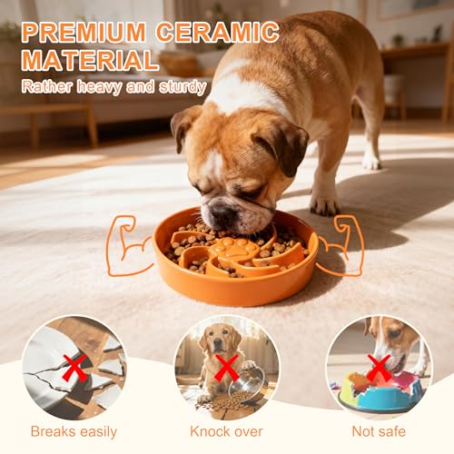 Ceramic Slow Feeder Dog Bowl (Orange)