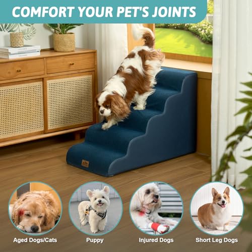 Wide Dog Stair for Small Dog 22.6" H (Navy Blue / Wide:17.7"x33"x22.6")