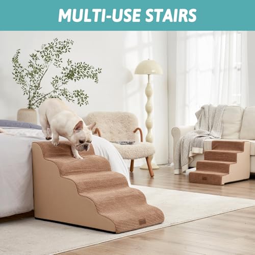 Extra Wide Dog Stair for Small Dog (Light Brown / Extra Wide:19.7"x33"x22.4")