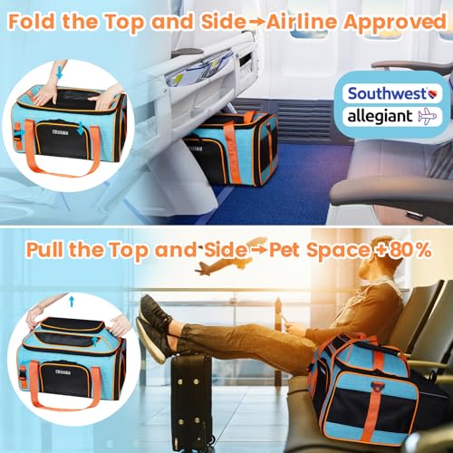 Top Expandable Pet Carrier 19"x13"x9" Airline Approved (Blue)