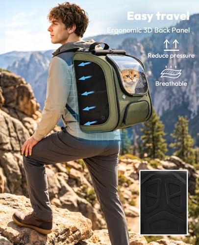 Cat Backpack Carrier (reen / 12.6"L x 10.2"W x 16.5"H)