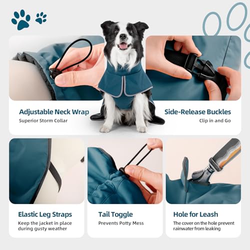 Dog Raincoat Adjustable Dog Rain Jacket Poncho with Leash Hole (Blue / L:44-57 lbs)