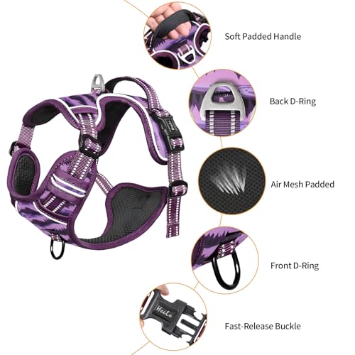 Dog Harness No Pull Adjustable Padded Reflective Harness for Small Medium Large Dogs with Handle for Walking Training (M / Moon Night)