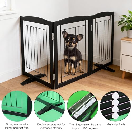 Freestanding Dog Fence Indoor (Black / 【3 Panels】60''w x 24''h)