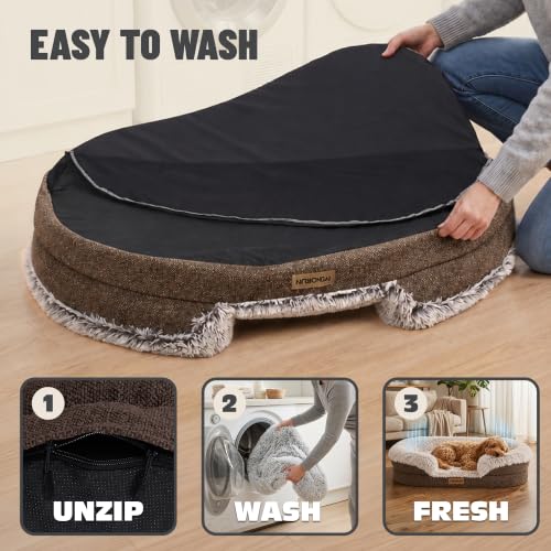 Fluffy Orthopedic Dog Beds Large Sized Dog (Coffee / L-(40", UP to 70lbs))