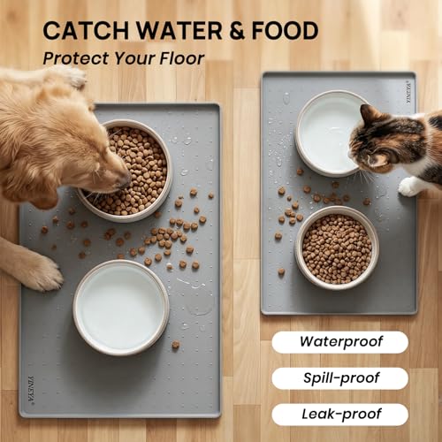 2 Pack Silicone Dog & Cat Food Mat Waterproof 18" x 12" (Gray-2Pack / 18" x 12")