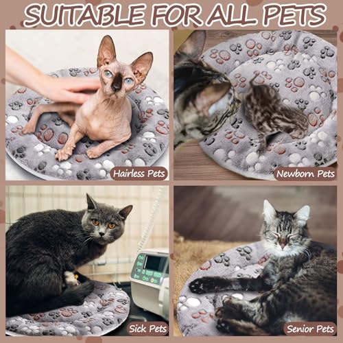 2 Pack Self Heating Cat Pad Self Heating Cat Bed Machine Washable Heat Pet Mat Reversible Body Thermal Warm Round Dog Bed Crate Blanket for Feral and Indoor Cats (16'' / Dog Paw)