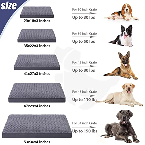 Washable Dog Bed for Crate Waterproof for Large Dogs (Grey / 47.0"L x 29.0"W x 4.0"Th)