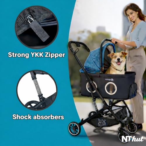 NT·hut 3-in-1 Pet Stroller for Small and Medium Dogs and Cats, Up to 50 lbs (Black Teal Turquoise)