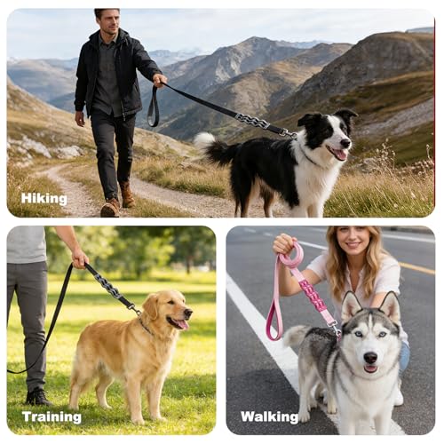 Heavy Duty Dog Leash with Soft Padded Handle (Black-B)