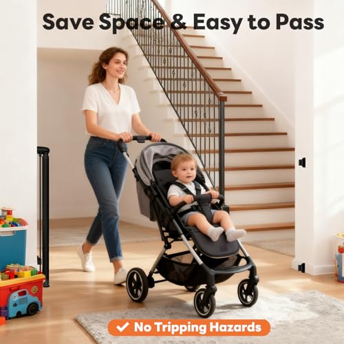 70 Inch Wide Retractable Baby Gate for Doorways (Black / 33'' Tall X 70'' Wide)