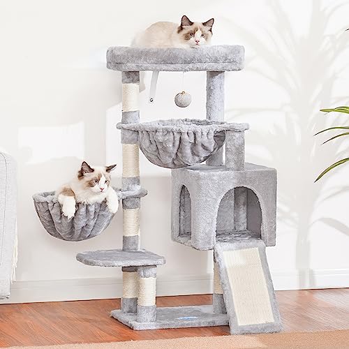 Cat Tree Tower with Large Bed (35.4 inch / Light Gray)