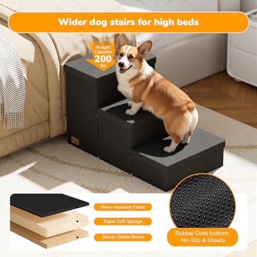 3 Step Wide Dog Stairs with Storage 18" H (Black / 30"D x 17"W x 17.7"H)