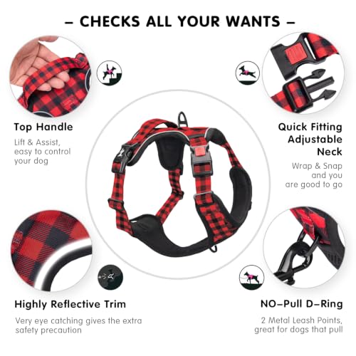 Plaid Dog Harness Large (Large / Checkered Red)