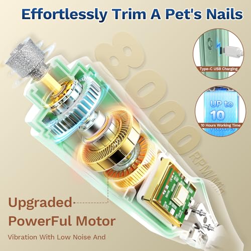 2-in-1 Dog & Cat Nail Clipper with Grinder, LED Light Rechargeable Grooming (Green)