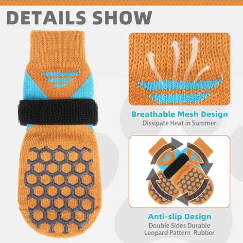 Dog Socks Shoes for Hot Pavement (Orange / Medium(4 Pack))