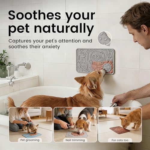 Lick Mat for Dogs&Cats (Ash+Beige / 9.8"L x 5.9"W)