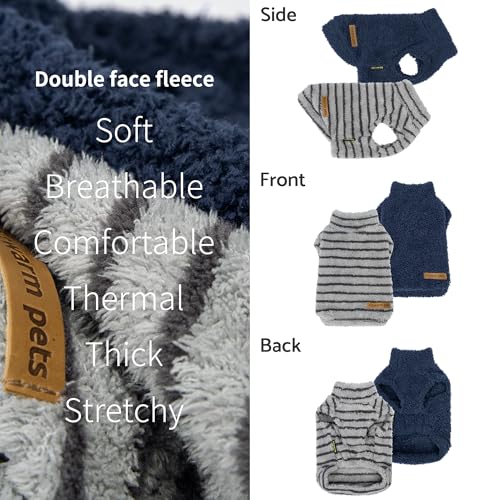 2 Pack Striped Fleece Dog Sweater (X-Large / Blue-Grey)