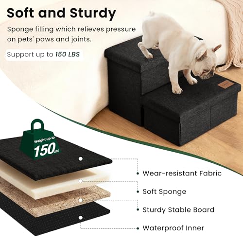 Dog Stairs for High Bed (Black / 19" X 17" X 13" H)