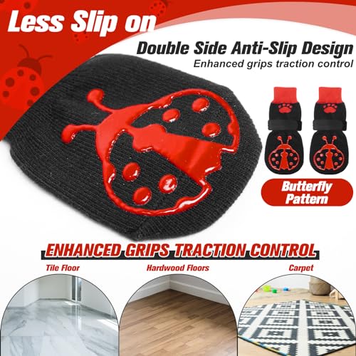 Anti Slip Dog Socks to Prevent Licking Paws for Hot Pavement (Black & Red / X-Small)