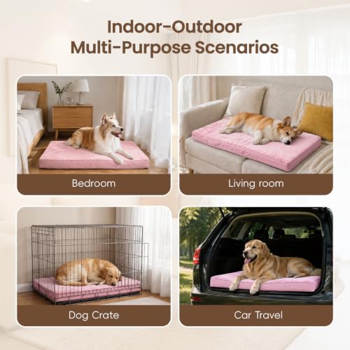 Waterproof XL Extra Large Dog Crate Bed with Washable Cover (41.0"L x 27.0"W x 3.0"Th / Pink)