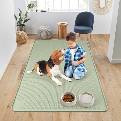 Dog Food Mat 50''x35'' Extra Large Dog Mat for Food and Water (50"L x 35"W / Green)