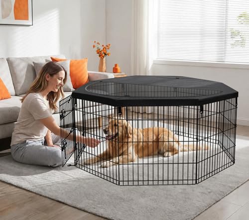 Foldable Metal Dog Exercise Pen (Black / 36''H)