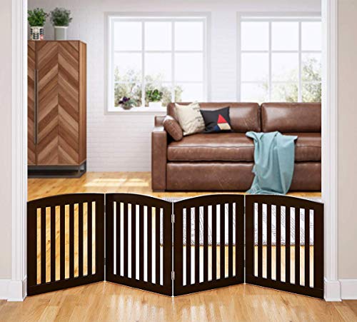 Wooden Freestanding Foldable Pet Gate for Dogs (Espresso / 24" Height-4 Panel)