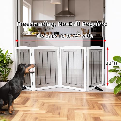 Freestanding Dog Fence Indoor (White / 【4 Panels】80''w x 32''h)