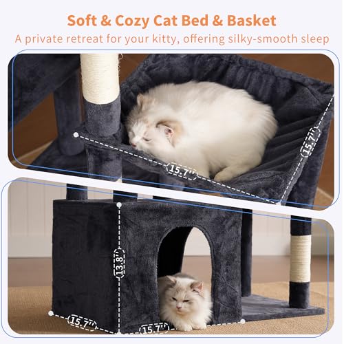 Heavy Duty Cat Tree with Large Base for Large Indoor Cats HCT026G (Smoky Gray / L)