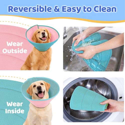 Soft Dog Cone Collar to Stop Licking After Surgery (Pink Blue / XXL)