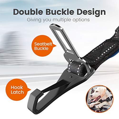 Dog Seatbelt Updated Adjustable Harness Reflective Bungee Dog Car Seat Belt with Aviation Aluminum Alloy Rotatable Carabiner (Black)
