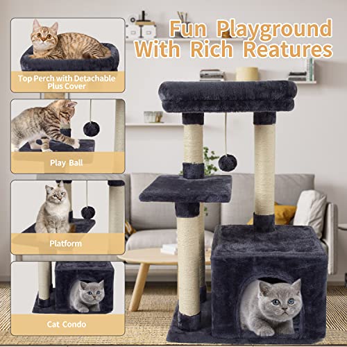 Cute Cat Tree Kitten Cat Tower Condo Cat Furniture Sisal Scratching Posts D (Smokygrey)
