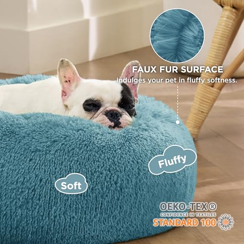 Calming Small Dog Bed Donut Washable Cat＆Puppy Bed (23"L x 23"W x 8"Th / Washed Blue)