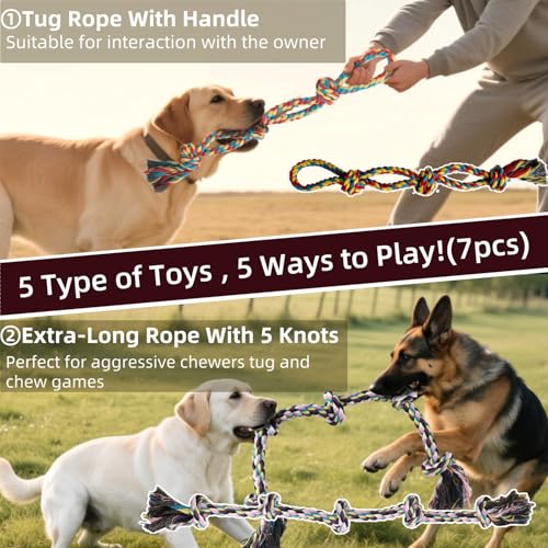 Large Dog Rope Toy for Aggressive Chewers (7 Pack-M-L)