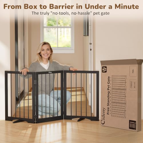 Free Standing Dog Gate Indoor (Black / 3-Panel, 24"Tall)