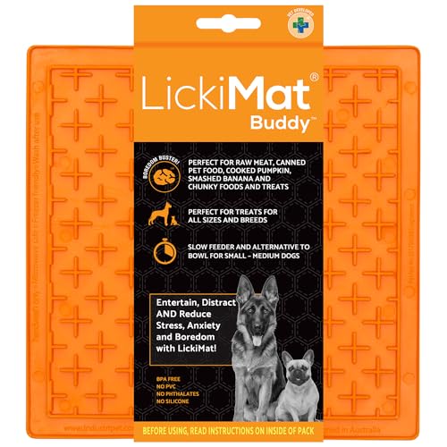 Classic Buddy Slow Feeder for Dogs Lick Mat Boredom Anxiety Reducer Perfect for Food Treats Yogurt Liquid Food Peanut Butter Fun Alternative to a Slow Feed Dog Bowl (Orange)