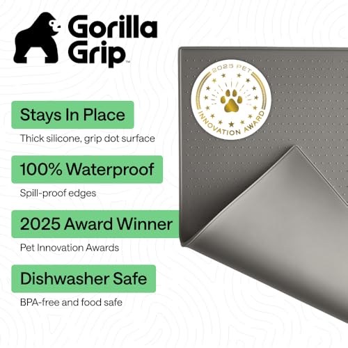 Dog Food Mat 100% Waterproof Silicone (Gray / 23"l X 15"w)