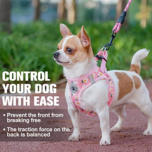 Small Dog Harness and Leash Set (Small(Chest Girth 14.5" - 16") / Pink Daisy)